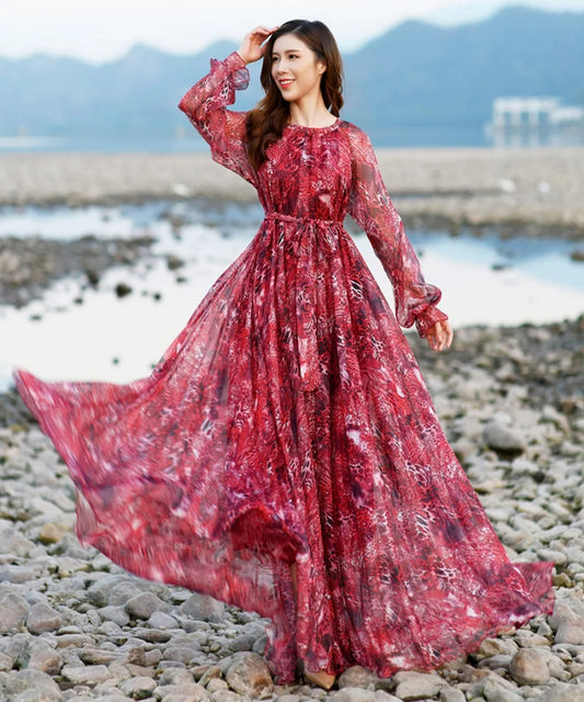 Elegant Bohemian Dress in Printed Chiffon by OpulenteCharm